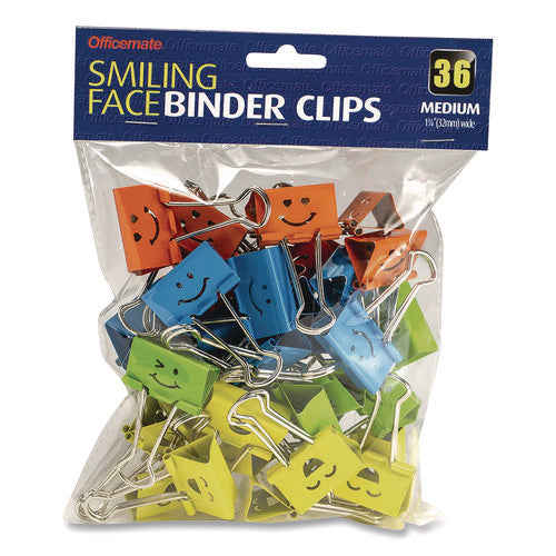 Image of Officemate Smiling Face Binder Clips, Medium, Assorted Colors, 36/Pack