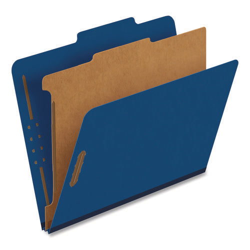 Image of Pendaflex® Colored Pressboard Top Tab Classification Folders, 1.75" Expansion, 1 Divider, 4 Fasteners, Letter Size, Dark Blue, 10/Box