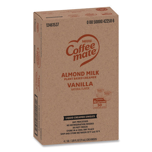Image of Coffee mate® Plant-Based Almond Milk Non-Dairy Liquid Creamer Singles, Natural Vanilla, 0.38 oz Mini Cups, 200/Carton