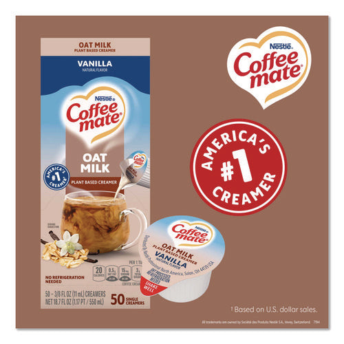 Image of Coffee mate® Plant-Based Oat Milk Liquid Creamers, Natural Vanilla, 0.38 oz Mini Cups, 50/Box