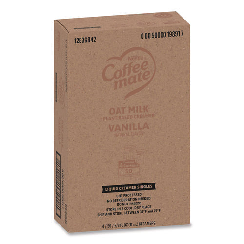 Image of Coffee mate® Plant-Based Oat Milk Liquid Creamers, Natural Vanilla, 0.38 oz Mini Cups, 50/Box, 4 Boxes/Carton
