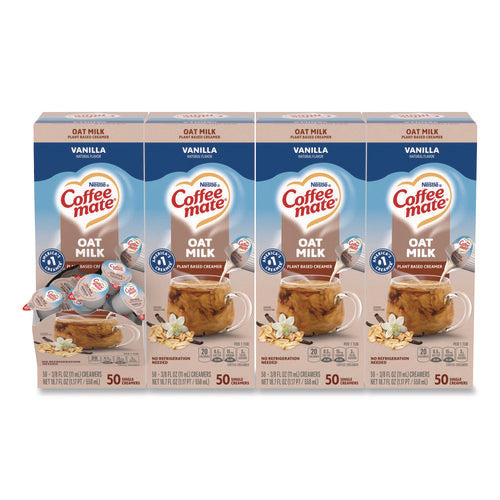 Image of Coffee mate® Plant-Based Oat Milk Liquid Creamers, Natural Vanilla, 0.38 oz Mini Cups, 50/Box, 4 Boxes/Carton