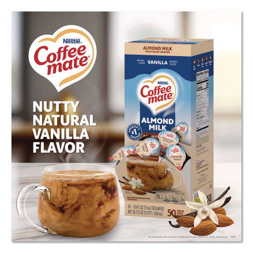 Image of Coffee mate® Plant-Based Almond Milk Non-Dairy Liquid Creamer Singles, Natural Vanilla, 0.38 oz Mini Cups, 50/Box
