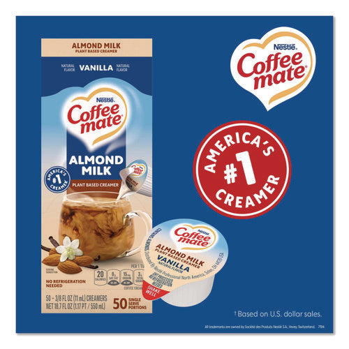 Image of Coffee mate® Plant-Based Almond Milk Non-Dairy Liquid Creamer Singles, Natural Vanilla, 0.38 oz Mini Cups, 50/Box