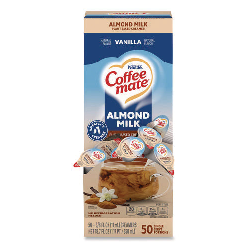 Image of Coffee mate® Plant-Based Almond Milk Non-Dairy Liquid Creamer Singles, Natural Vanilla, 0.38 oz Mini Cups, 50/Box