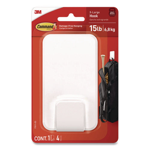 Image of Command X-Large Utility Hooks, Plastic, White, 15 lb Capacity, 1 Hook and 4 Strips