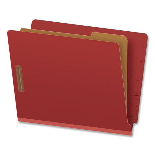 Image of Pendaflex® Colored Pressboard End Tab Classification Folders, 1.75" Expansion, 1 Divider, 4 Fasteners, Letter Size, Red Exterior, 10/Box