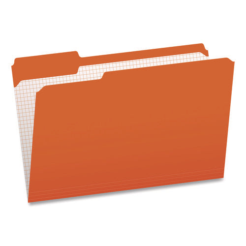 Image of Pendaflex® Colored File Folders with Grid-Ruled Interiors, 1/3-Cut: Assorted Positions, Legal Size, Bright Orange/White, 100/Box