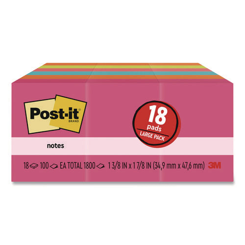 Image of Post-it® Notes Original Pads in Poptimistic Collection Colors, 1.38" x 1.88", 100 Sheets/Pad, 18 Pads/Pack