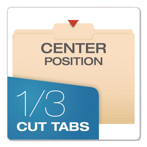 Image of Pendaflex® Reinforced Top Tab Manila File Folders, 1/3-Cut Tabs: Center Position, Letter Size, Manila, 100/Box