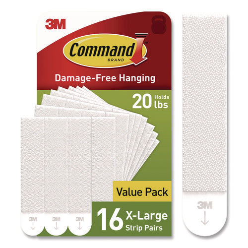 Image of Command Picture Hanging Strips, X-Large, Removable, Holds up to 20 lbs per 4 Strips, White, 16 Pairs/Pack