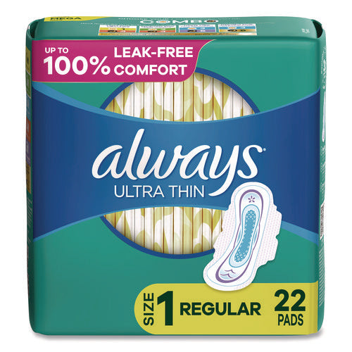Image of Always® Ultra Thin Pads with Wings, Size 1, Regular Absorbency, 22 Pads/Pack, 12 Packs/Carton
