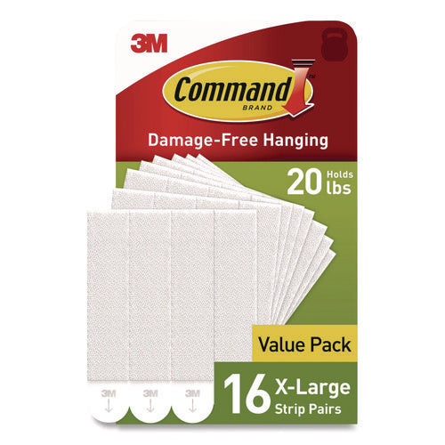 Image of Command Picture Hanging Strips, X-Large, Removable, Holds up to 20 lbs per 4 Strips, White, 16 Pairs/Pack