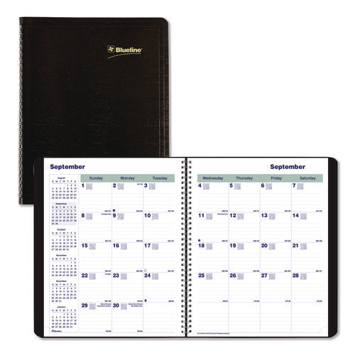 Image of Blueline® Plan and Link Monthly Planner, 9.25 x 7.25, Black Distressed Faux Leather Cover, 16-Month: Sept 2024 to Dec 2025