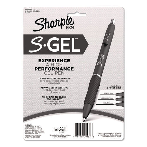 Image of Sharpie® S-Gel S-Gel Fashion Barrel Gel Pen, Retractable, Medium 0.7 mm, Black Ink, Pearl White Barrel, 8/Pack