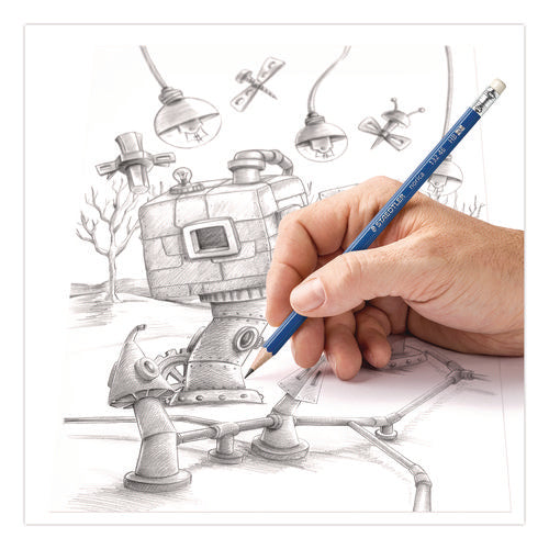 Image of Staedtler® Pre-Sharpened Wooden Pencils with (20) Block Erasers, HB #2 Black Lead, Blue Barrel, 250/Pack