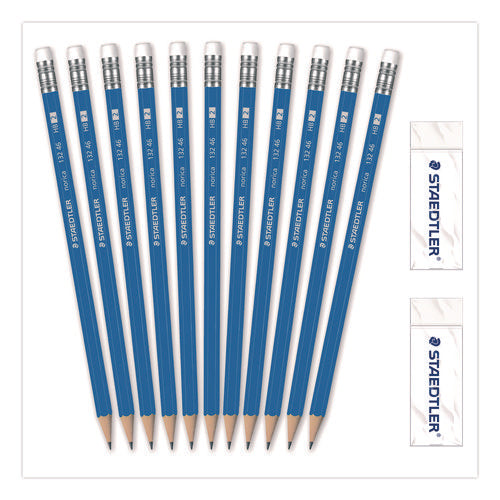 Image of Staedtler® Pre-Sharpened Wooden Pencils with (20) Block Erasers, HB #2 Black Lead, Blue Barrel, 250/Pack