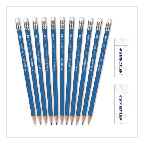 Image of Staedtler® Pre-Sharpened Wooden Pencils with (40) Block Erasers, HB #2 Black Lead, Blue Barrel, 500/Pack