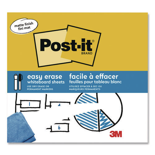 Image of Post-it® Easy-Erase Whiteboard Sheets, Plastic Surface, 9.1 x 9.1, White, 2/Pack
