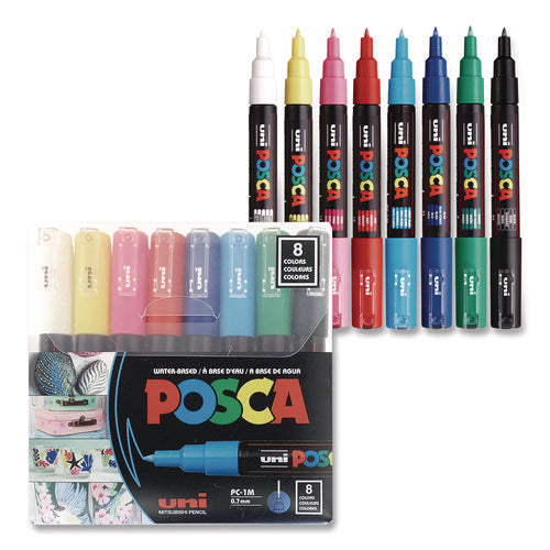 Image of POSCA Water-Based Paint Markers, Extra-Fine Bullet Tip, Assorted Colors, 8/Pack