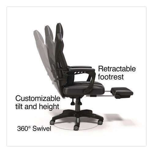 Image of Emerge Vomax Bonded Leather Gaming Chair, Supports Up to 275 lb, 18.5" to 22.2" Seat Height, Black/Gray Back/Seat, Black Base