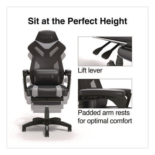 Image of Emerge Vomax Bonded Leather Gaming Chair, Supports Up to 275 lb, 18.5" to 22.2" Seat Height, Black/Gray Back/Seat, Black Base