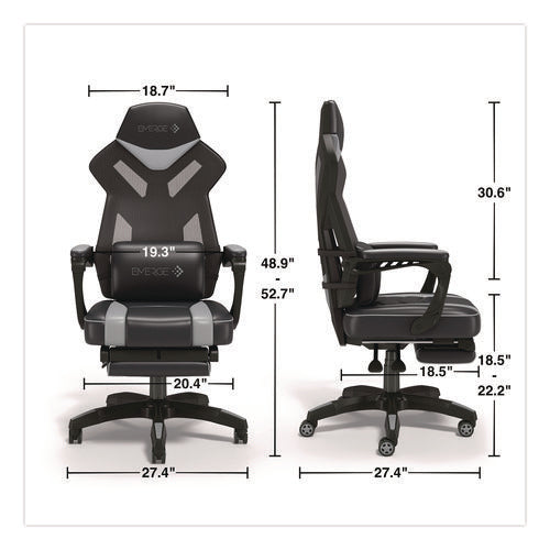 Image of Emerge Vomax Bonded Leather Gaming Chair, Supports Up to 275 lb, 18.5" to 22.2" Seat Height, Black/Gray Back/Seat, Black Base