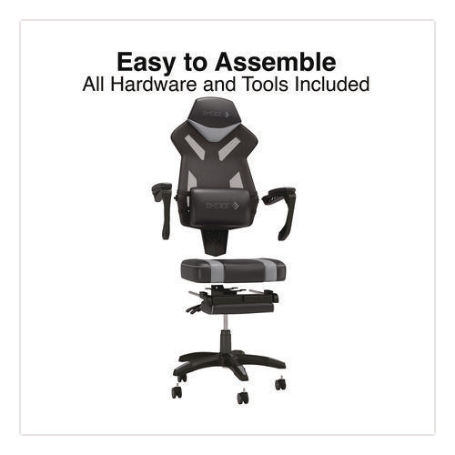 Image of Emerge Vomax Bonded Leather Gaming Chair, Supports Up to 275 lb, 18.5" to 22.2" Seat Height, Black/Gray Back/Seat, Black Base