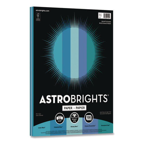 Image of Astrobrights® Color Paper - "Galactic Blues" Assortment, 24 lb Bond Weight, 8.5 x 11, Assorted Blue Colors, 100/Pack