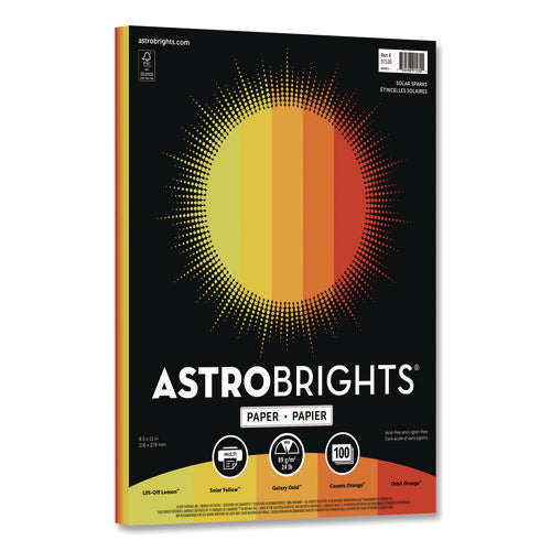 Image of Astrobrights® Color Paper - "Solar Sparks" Assortment, 24 lb Bond Weight, 8.5 x 11, Assorted Yellow and Orange Colors, 100/Pack
