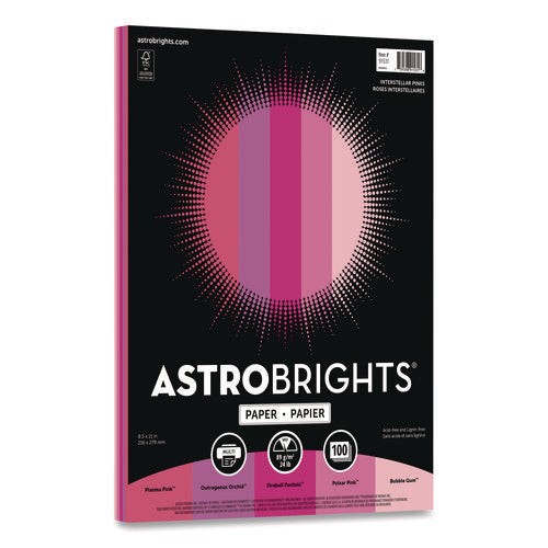 Image of Astrobrights® Color Paper - "Interstellar Pinks" Assortment, 24 lb Bond Weight, 8.5 x 11, Assorted Pink Colors, 100/Pack