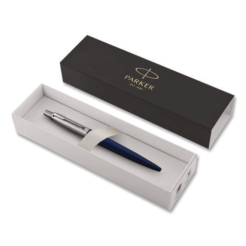 Image of Parker® Jotter Ballpoint Pen, Retractable, Medium 1 Mm, Blue Ink, Royal Blue/chrome Barrel
