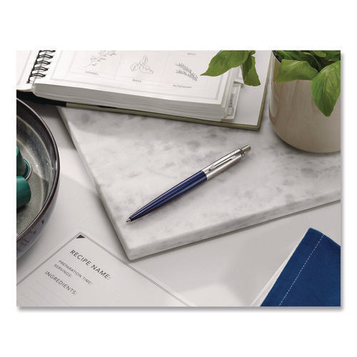 Image of Parker® Jotter Ballpoint Pen, Retractable, Medium 1 Mm, Blue Ink, Royal Blue/chrome Barrel