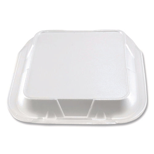 Image of Plastifar Foam Hinged Lid Containers, 3-Compartment, 9 x 10 x 3, White, Foam, 200/Carton