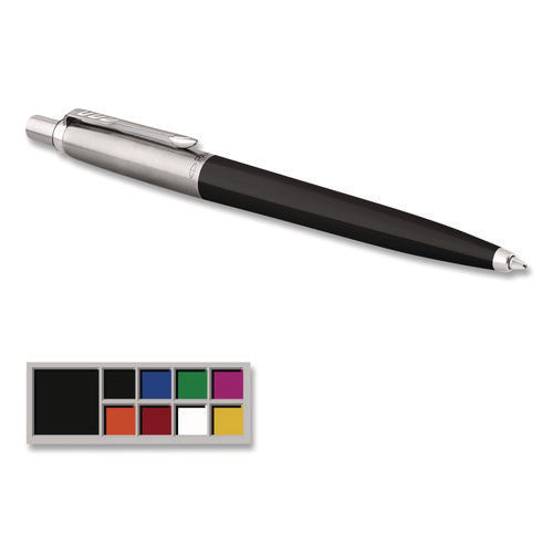 Image of Parker® Jotter Ballpoint Pen, Retractable, Medium 0.7 mm, Blue Ink, Black/Chrome Barrel