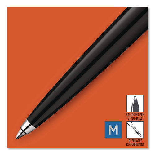 Image of Parker® Jotter Ballpoint Pen, Retractable, Medium 0.7 mm, Blue Ink, Black/Chrome Barrel