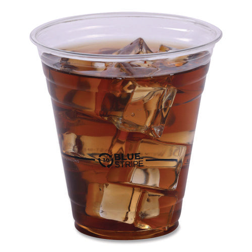 Image of Eco-Products® BlueStripe 25% Recycled Content Cold Cups, 12 oz, Plastic, Clear/Blue, 50/Pack, 20 Packs/Carton