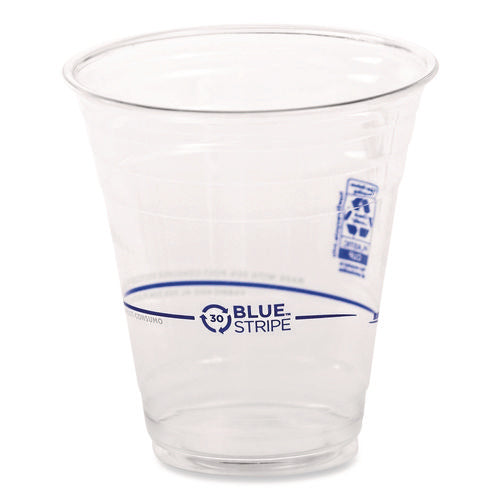 Image of Eco-Products® BlueStripe 25% Recycled Content Cold Cups, 12 oz, Plastic, Clear/Blue, 50/Pack, 20 Packs/Carton