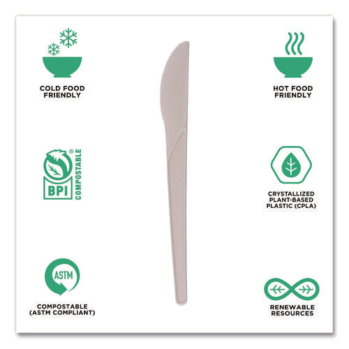 Image of Eco-Products® Plantware Compostable Cutlery, Knife, Plastic, Pearl White, 50/Pack, 20 Packs/Carton