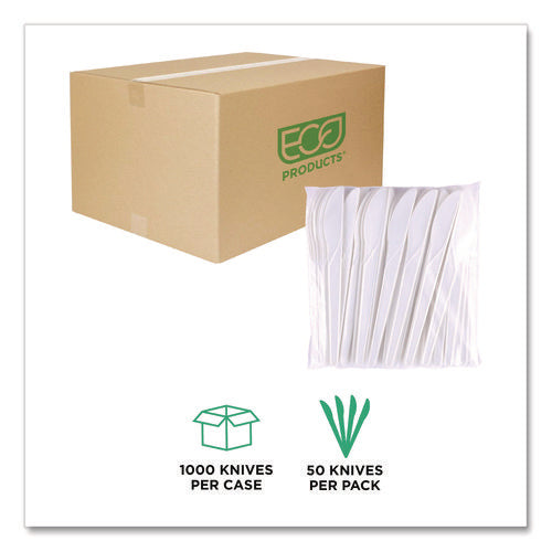 Image of Eco-Products® Plantware Compostable Cutlery, Knife, Plastic, Pearl White, 50/Pack, 20 Packs/Carton