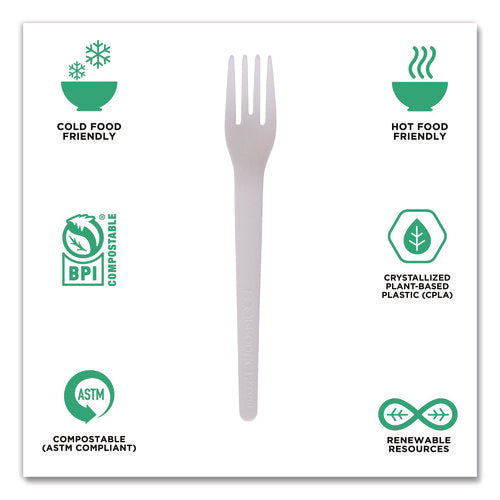 Image of Eco-Products® Plantware Compostable Cutlery, Fork, Plastic, Pearl White, 50/Pack, 20 Packs/Carton