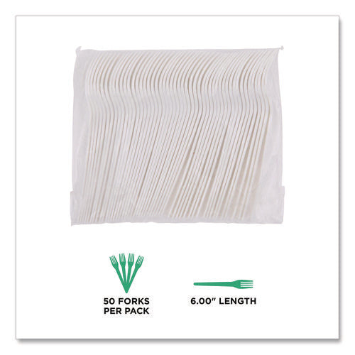 Image of Eco-Products® Plantware Compostable Cutlery, Fork, Plastic, Pearl White, 50/Pack, 20 Packs/Carton