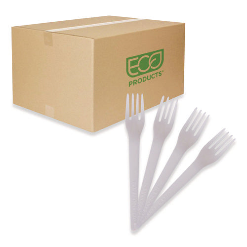 Image of Eco-Products® Plantware Compostable Cutlery, Fork, Plastic, Pearl White, 50/Pack, 20 Packs/Carton