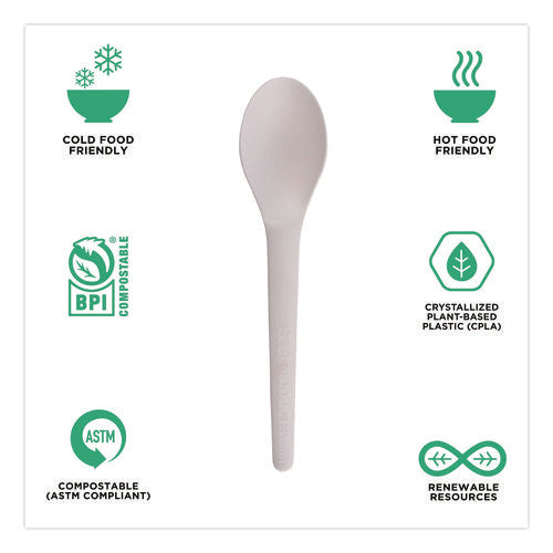 Image of Eco-Products® Plantware Compostable Cutlery, Spoon, Plastic, Pearl White, 50/Pack, 20 Pack/Carton