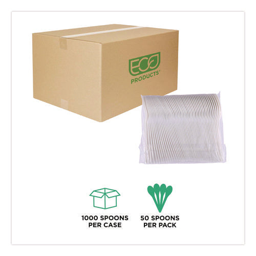 Image of Eco-Products® Plantware Compostable Cutlery, Spoon, Plastic, Pearl White, 50/Pack, 20 Pack/Carton