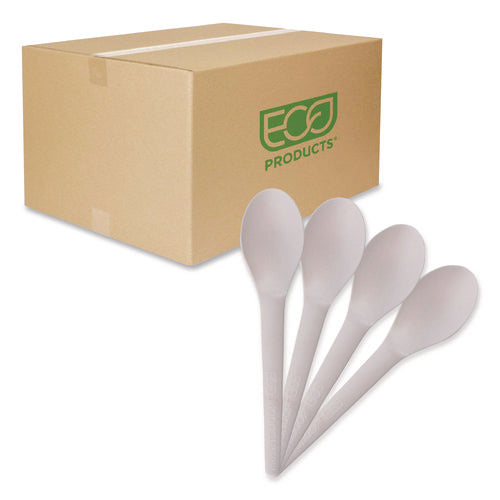 Image of Eco-Products® Plantware Compostable Cutlery, Spoon, Plastic, Pearl White, 50/Pack, 20 Pack/Carton