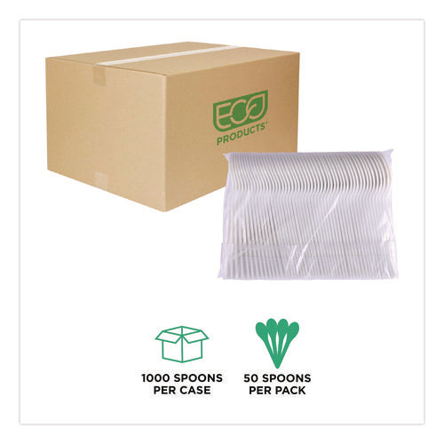 Image of Eco-Products® Plantware Compostable Soup Spoon, Heavyweight, Plastic, White, 50/Pack, 20 Packs/Carton