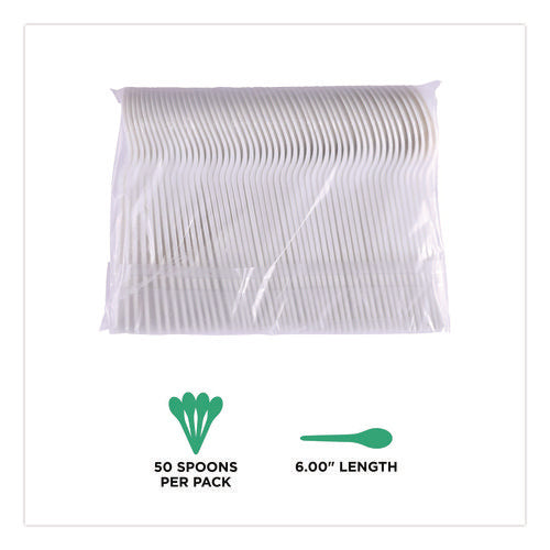 Image of Eco-Products® Plantware Compostable Soup Spoon, Heavyweight, Plastic, White, 50/Pack, 20 Packs/Carton