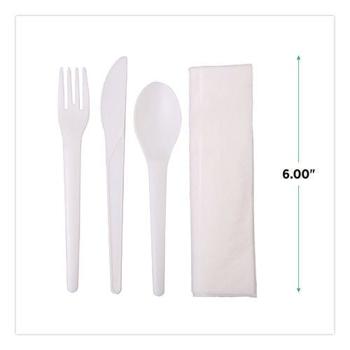 Image of Eco-Products® Plantware Compostable Cutlery Kit, Fork/Knife/Napkin/Spoon, Pearl White, 250 Kits/Carton