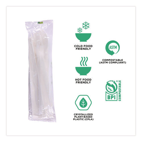 Image of Eco-Products® Plantware Compostable Cutlery Kit, Fork/Knife/Napkin/Spoon, Pearl White, 250 Kits/Carton